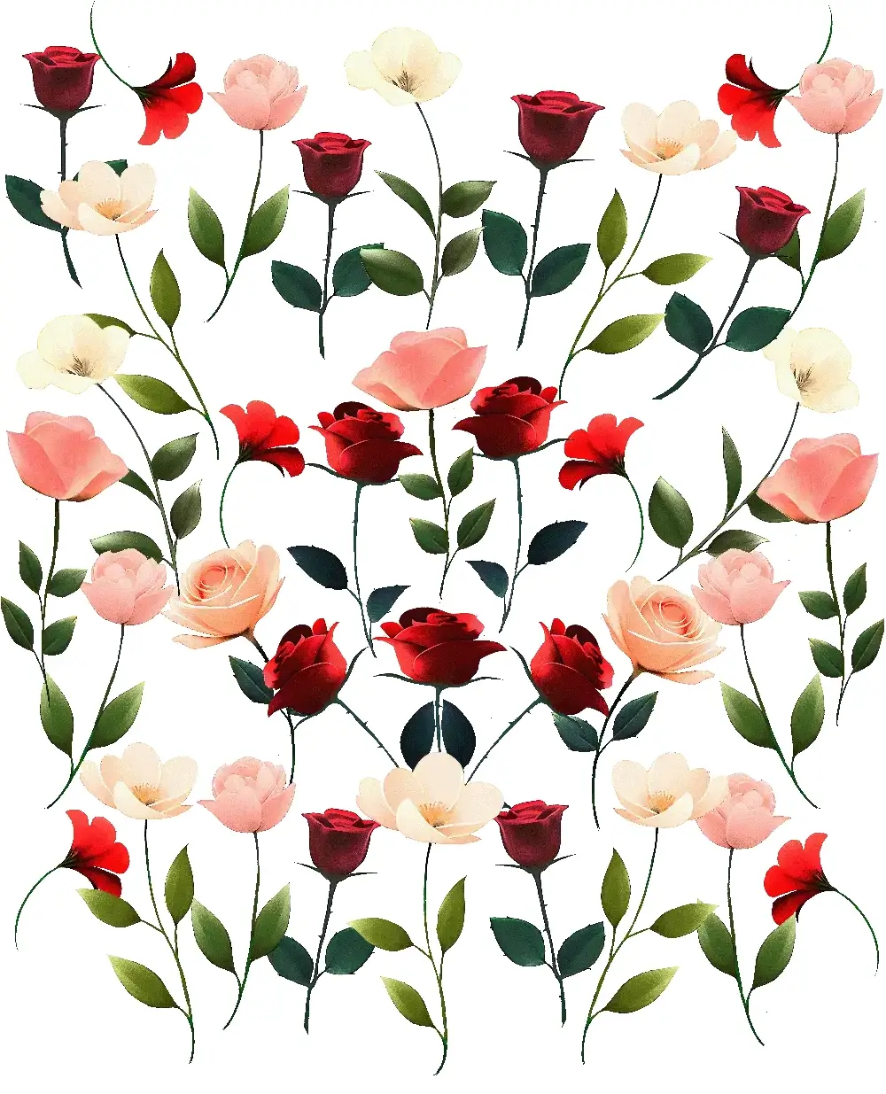 Floral collage with red and pale flowers